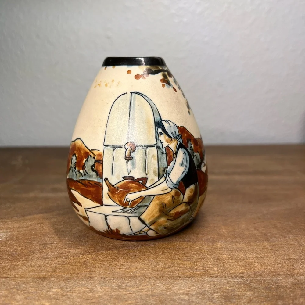 Ciboure stoneware Basque Vase R Berne / Vintage Basque Country decor Signed